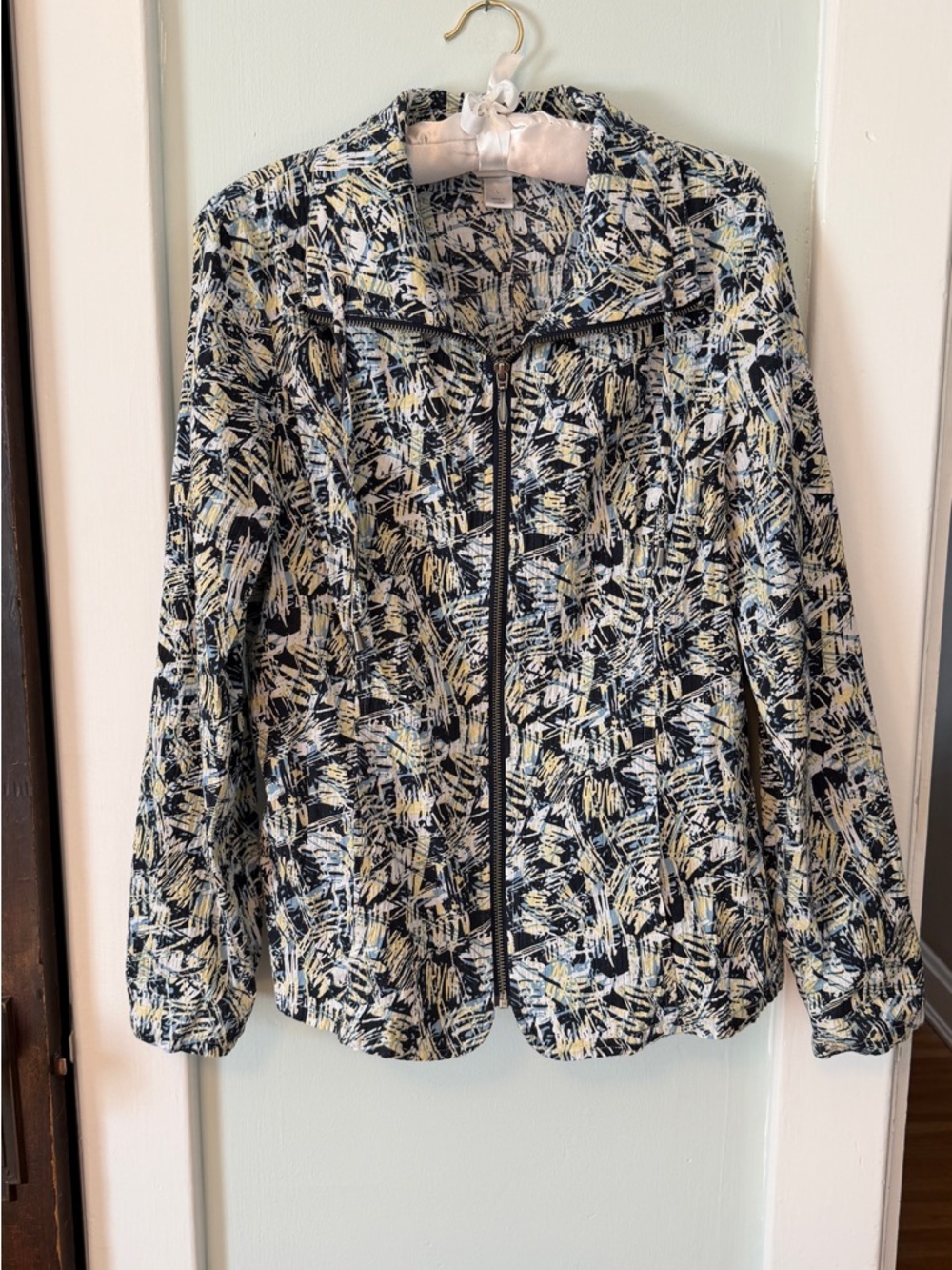 Christopher & Banks Blue, Black, Yellow Printed peplum style jacket #0031